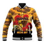 Custom Hawks Football ANZAC Baseball Jacket Gallipoli Camouflage With Poppies