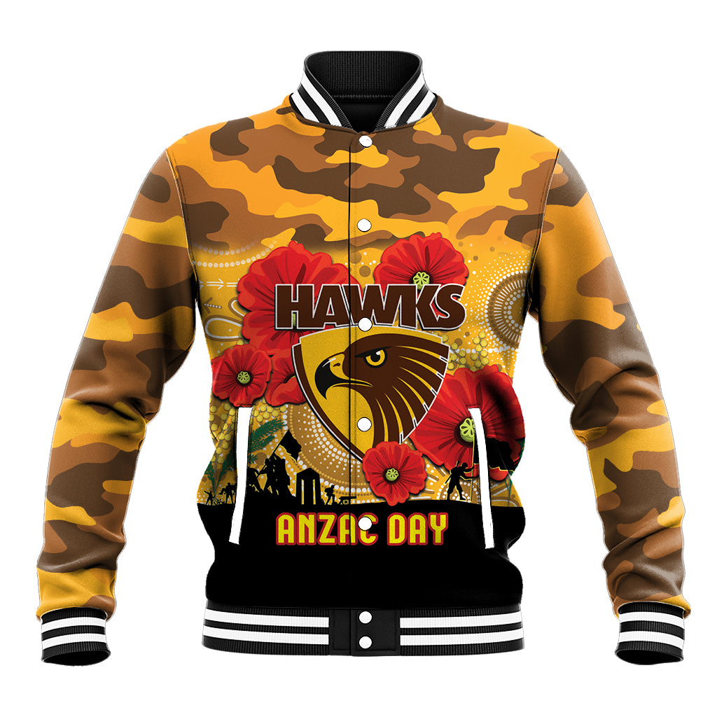 Custom Hawks Football ANZAC Baseball Jacket Gallipoli Camouflage With Poppies