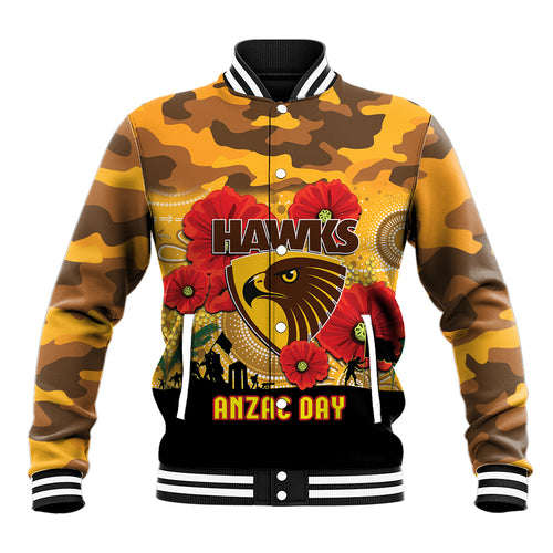 Custom Hawks Football ANZAC Baseball Jacket Gallipoli Camouflage With Poppies