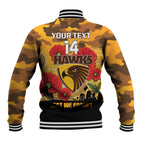 Custom Hawks Football ANZAC Baseball Jacket Gallipoli Camouflage With Poppies