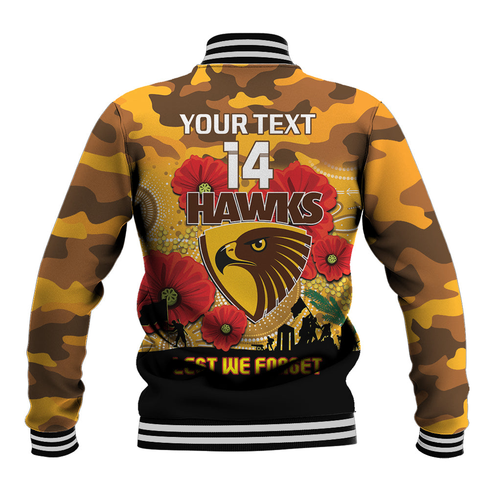 Custom Hawks Football ANZAC Baseball Jacket Gallipoli Camouflage With Poppies