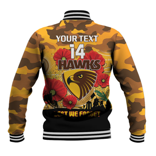 Custom Hawks Football ANZAC Baseball Jacket Gallipoli Camouflage With Poppies