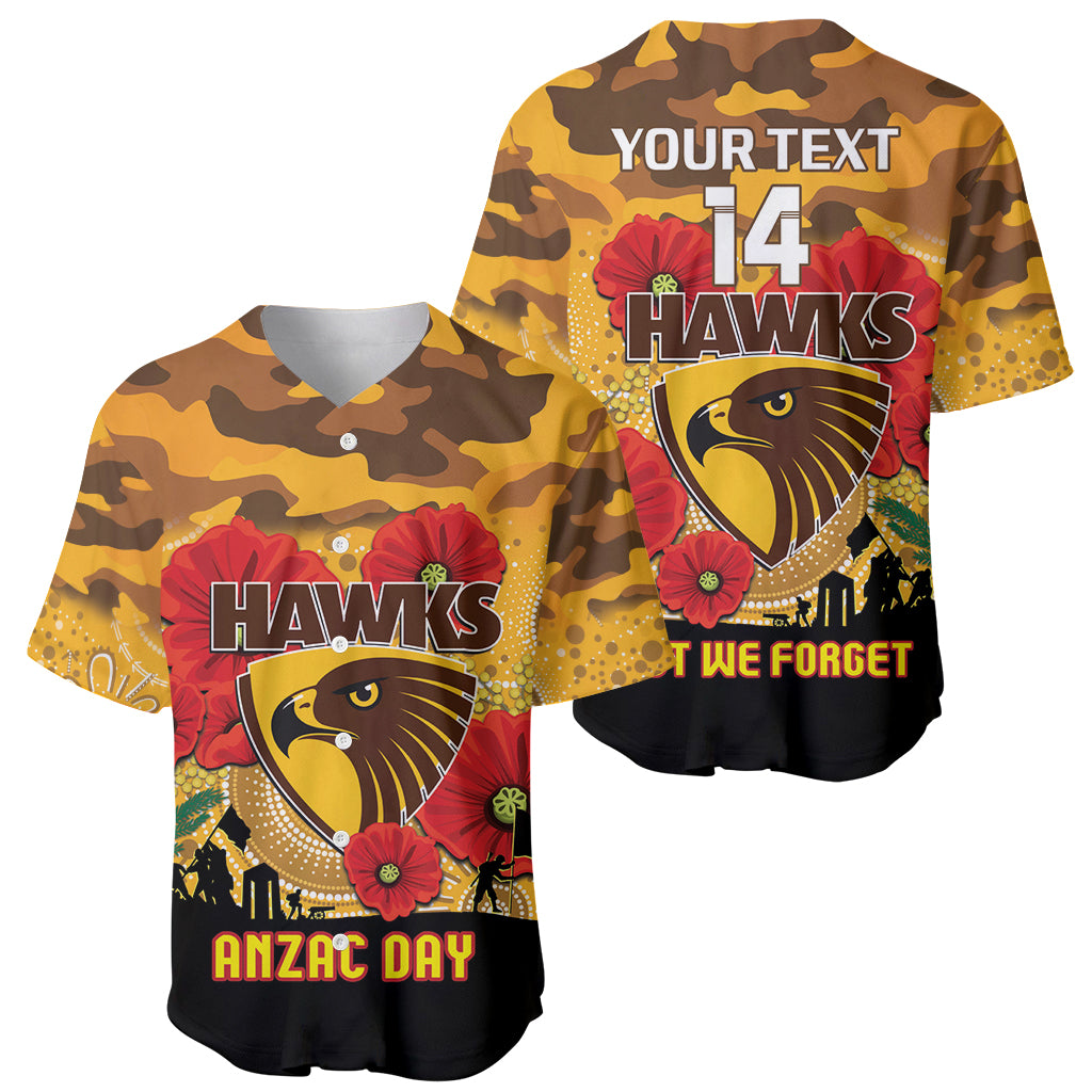 Custom Hawks Football ANZAC Baseball Jersey Gallipoli Camouflage With Poppies