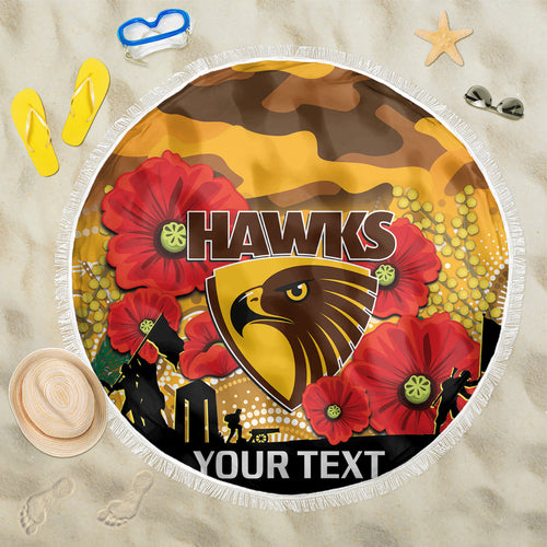 Custom Hawks Football ANZAC Beach Blanket Gallipoli Camouflage With Poppies
