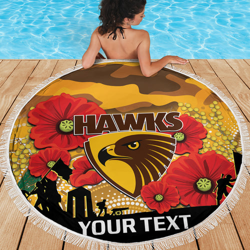 Custom Hawks Football ANZAC Beach Blanket Gallipoli Camouflage With Poppies