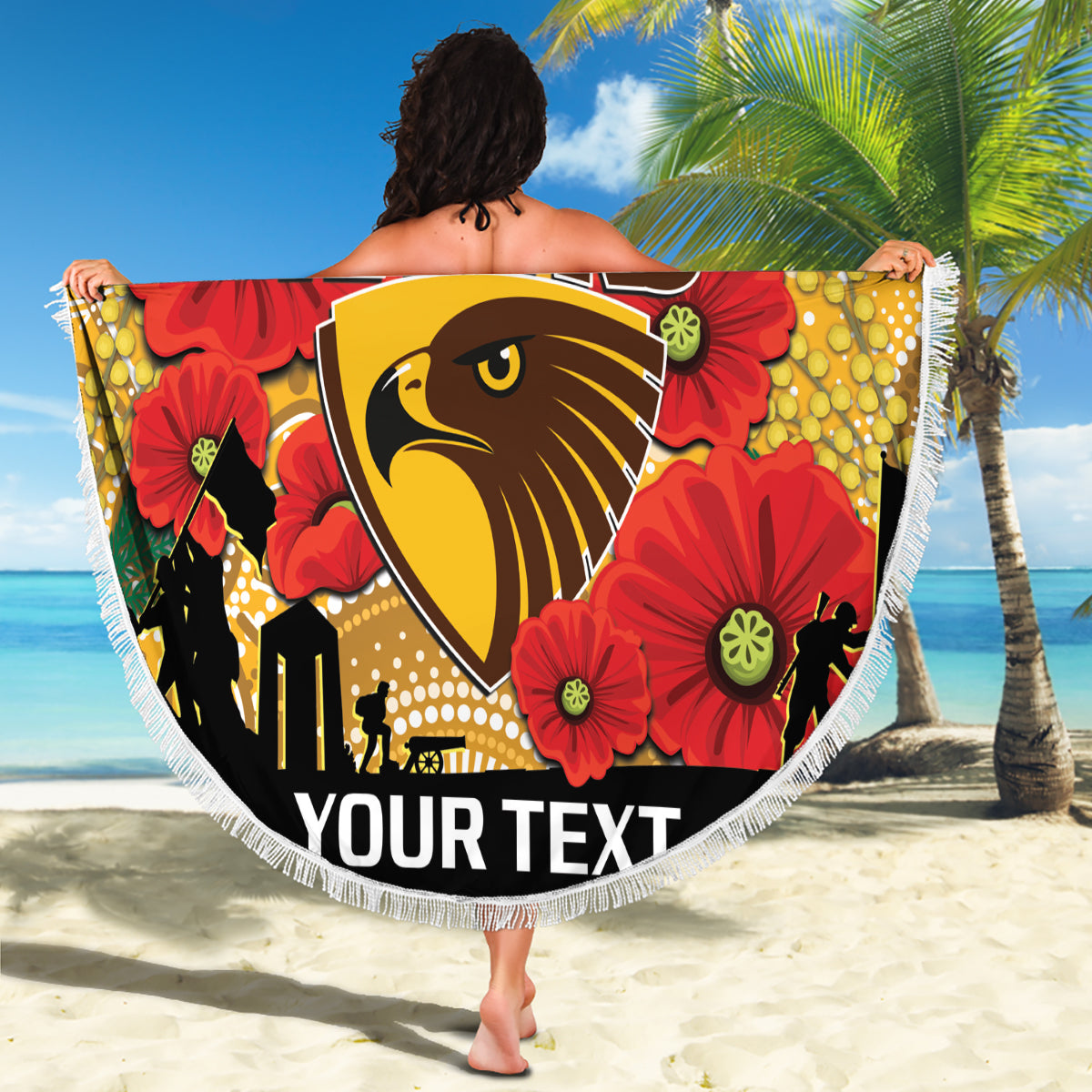 Custom Hawks Football ANZAC Beach Blanket Gallipoli Camouflage With Poppies