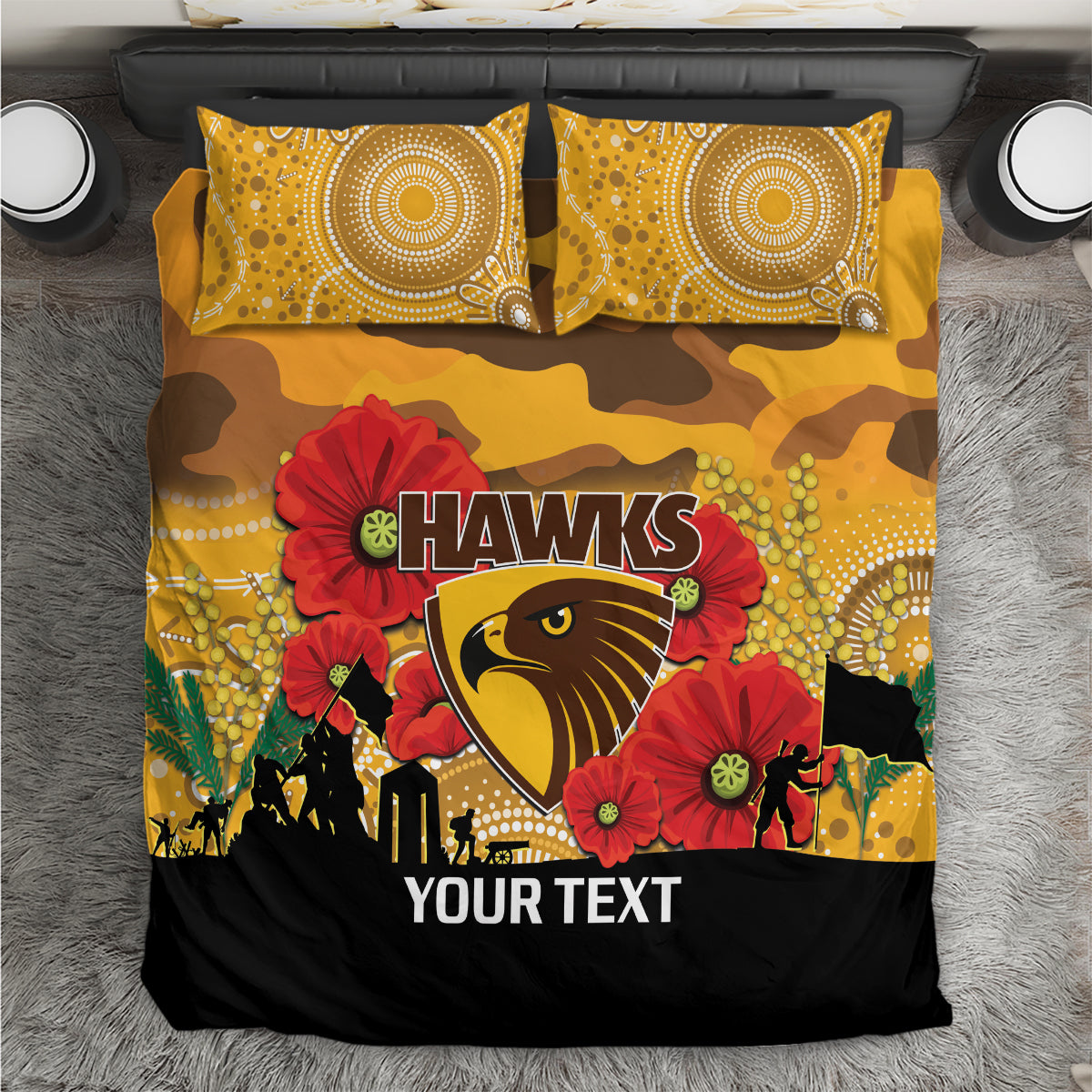 Custom Hawks Football ANZAC Bedding Set Gallipoli Camouflage With Poppies