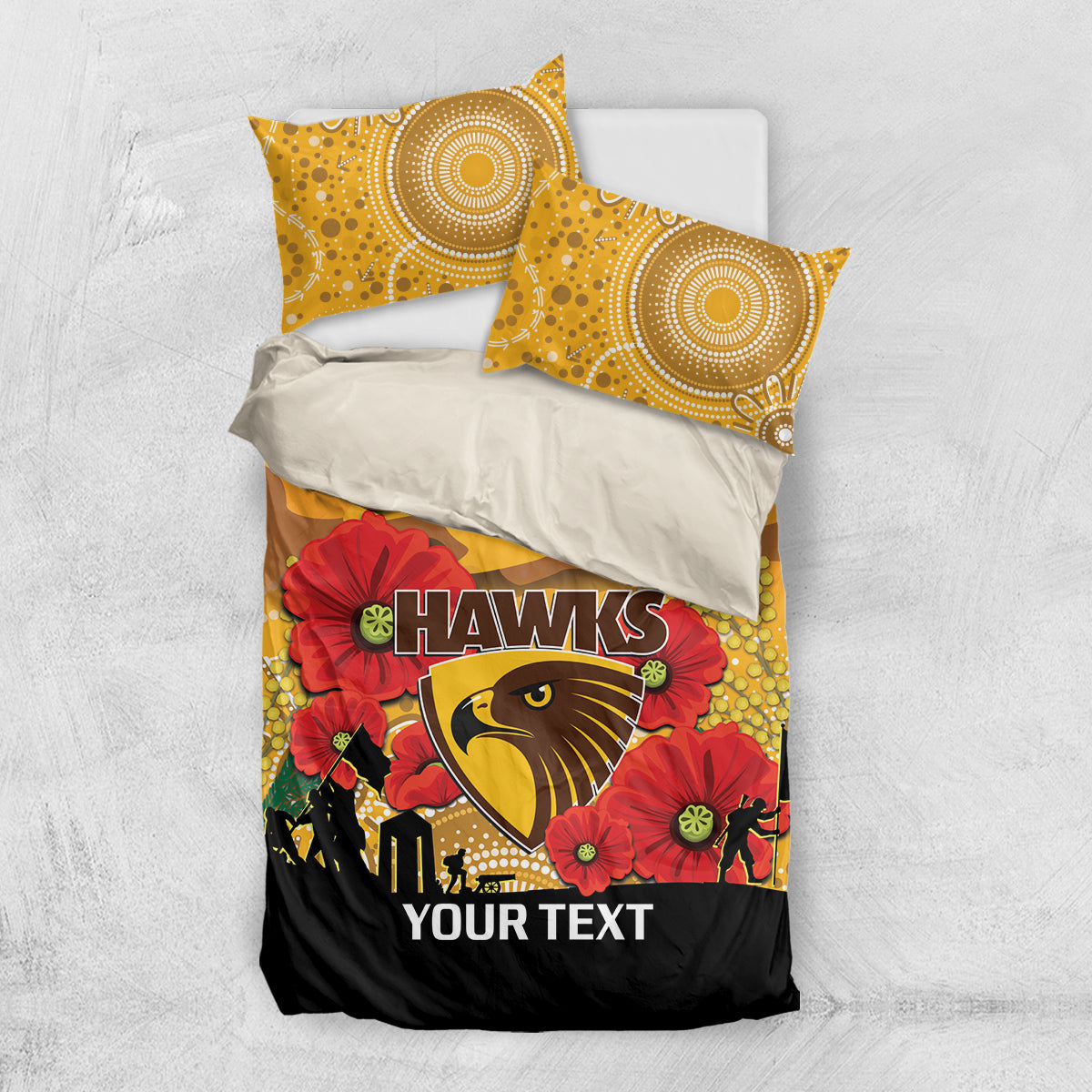 Custom Hawks Football ANZAC Bedding Set Gallipoli Camouflage With Poppies