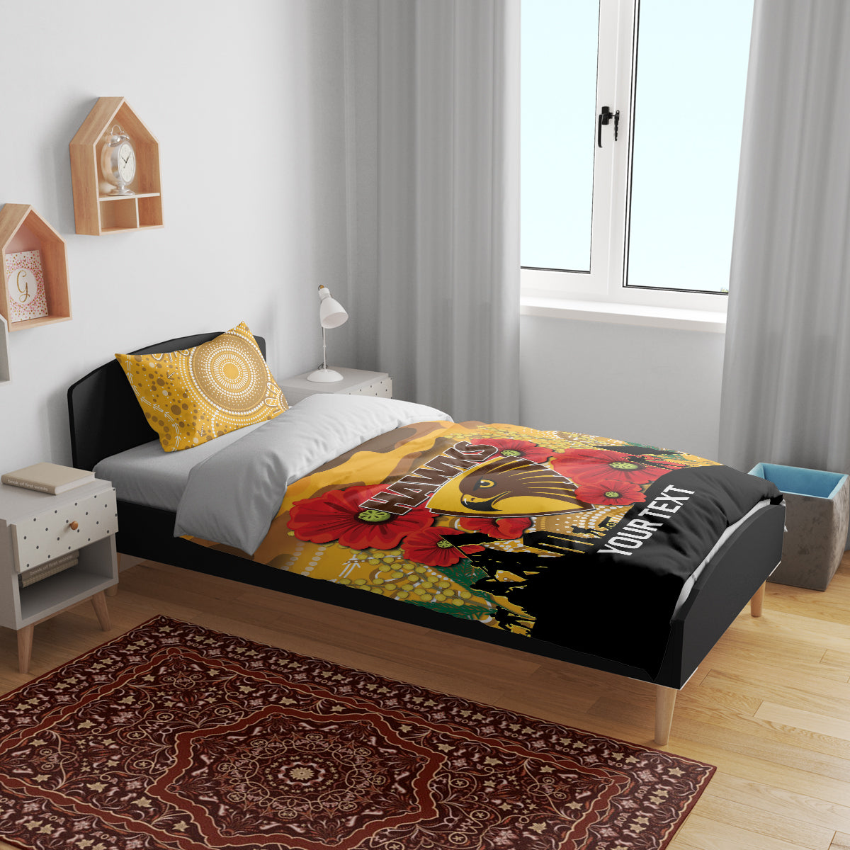 Custom Hawks Football ANZAC Bedding Set Gallipoli Camouflage With Poppies