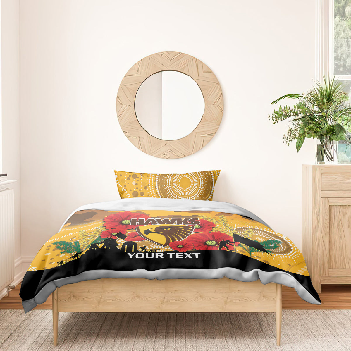 Custom Hawks Football ANZAC Bedding Set Gallipoli Camouflage With Poppies