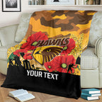 Custom Hawks Football ANZAC Blanket Gallipoli Camouflage With Poppies