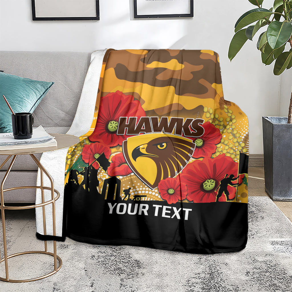 Custom Hawks Football ANZAC Blanket Gallipoli Camouflage With Poppies