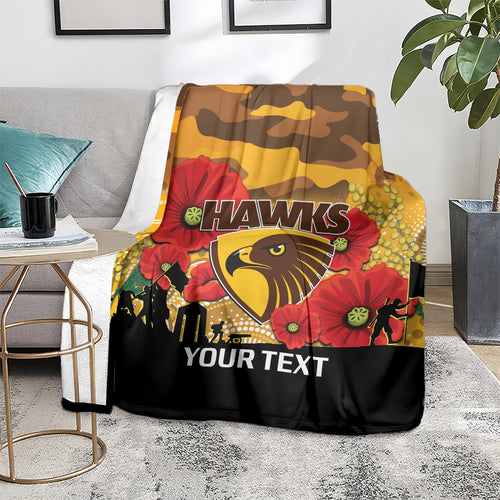 Custom Hawks Football ANZAC Blanket Gallipoli Camouflage With Poppies