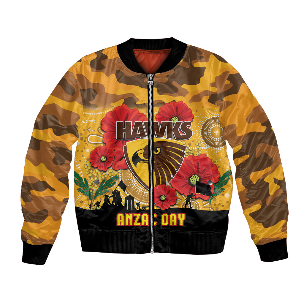 Custom Hawks Football ANZAC Bomber Jacket Gallipoli Camouflage With Poppies