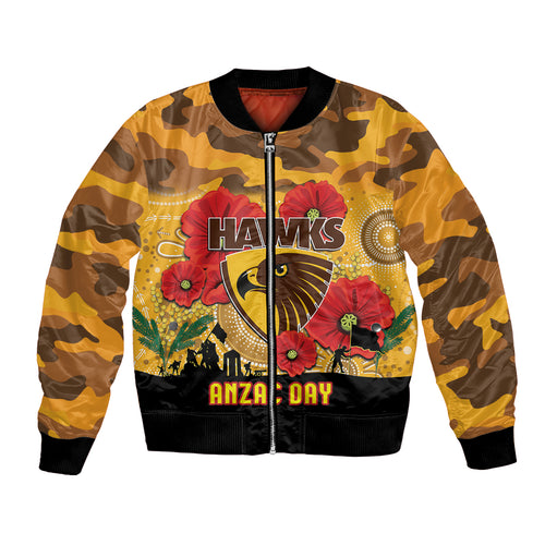 Custom Hawks Football ANZAC Bomber Jacket Gallipoli Camouflage With Poppies