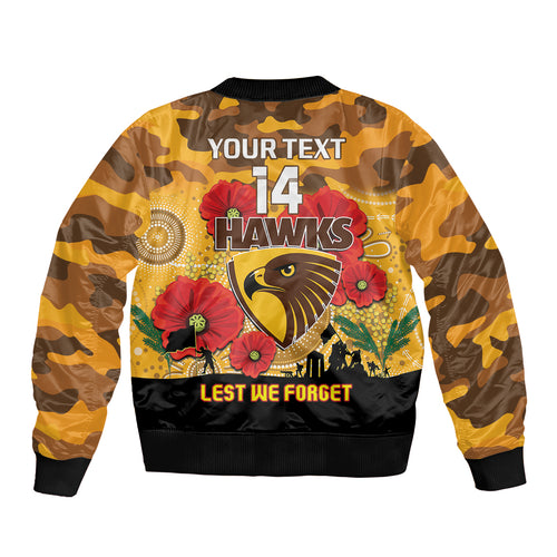 Custom Hawks Football ANZAC Bomber Jacket Gallipoli Camouflage With Poppies