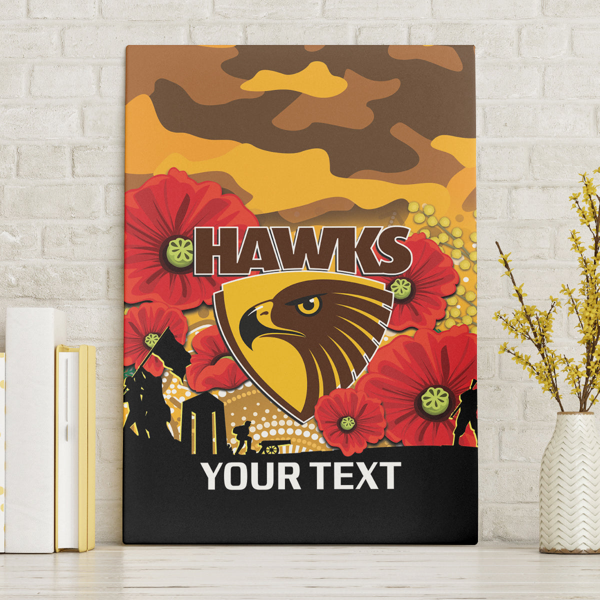 Custom Hawks Football ANZAC Canvas Wall Art Gallipoli Camouflage With Poppies