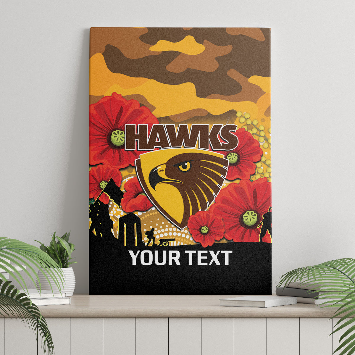 Custom Hawks Football ANZAC Canvas Wall Art Gallipoli Camouflage With Poppies
