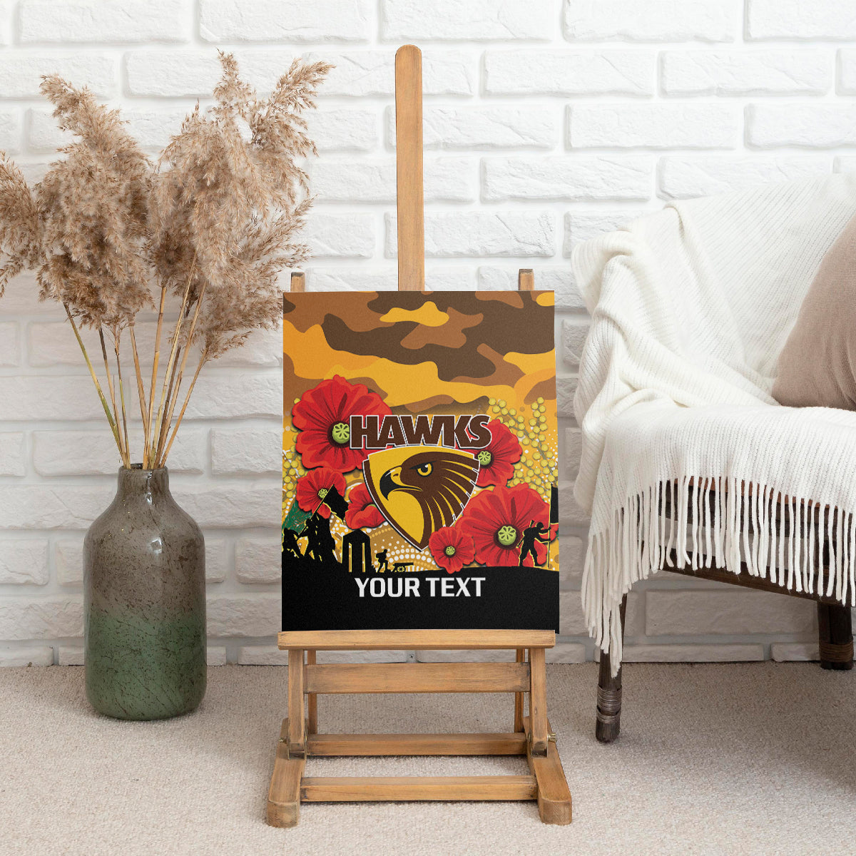 Custom Hawks Football ANZAC Canvas Wall Art Gallipoli Camouflage With Poppies