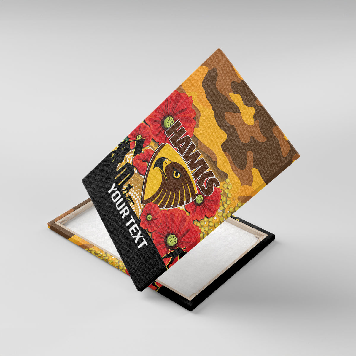Custom Hawks Football ANZAC Canvas Wall Art Gallipoli Camouflage With Poppies