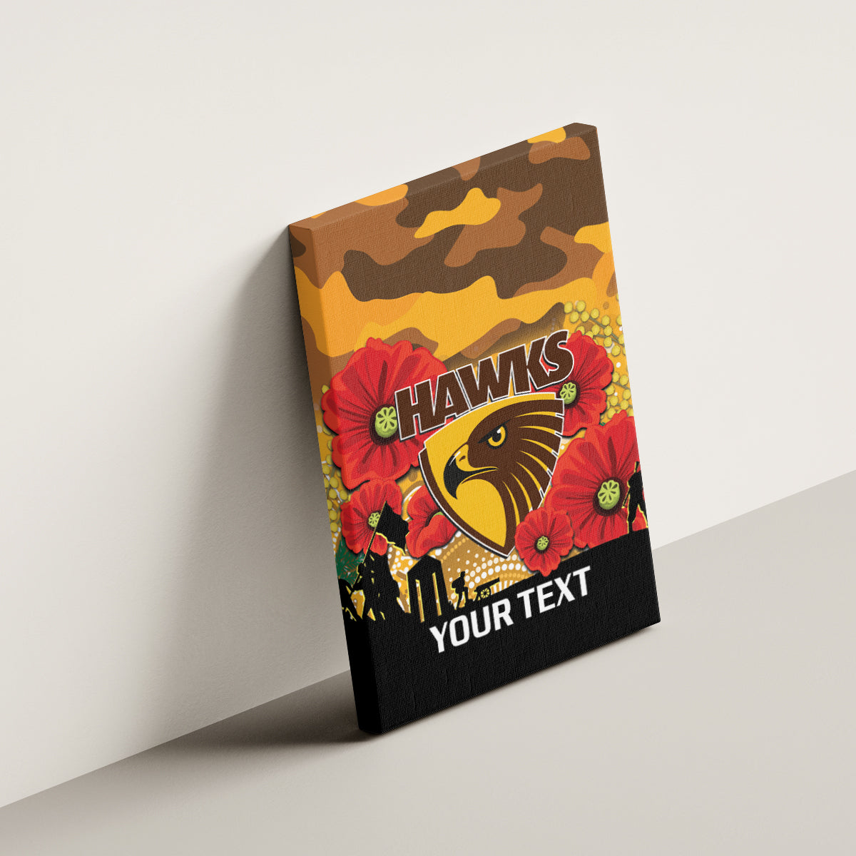 Custom Hawks Football ANZAC Canvas Wall Art Gallipoli Camouflage With Poppies