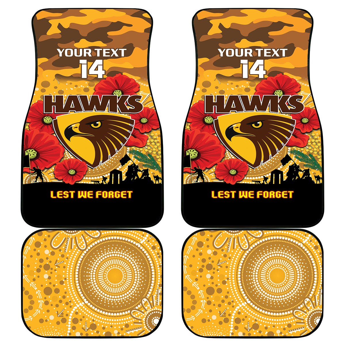 Custom Hawks Football ANZAC Car Mats Gallipoli Camouflage With Poppies