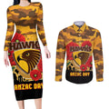 Custom Hawks Football ANZAC Couples Matching Long Sleeve Bodycon Dress and Long Sleeve Button Shirt Gallipoli Camouflage With Poppies
