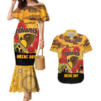 Custom Hawks Football ANZAC Couples Matching Mermaid Dress and Hawaiian Shirt Gallipoli Camouflage With Poppies