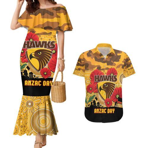 Custom Hawks Football ANZAC Couples Matching Mermaid Dress and Hawaiian Shirt Gallipoli Camouflage With Poppies
