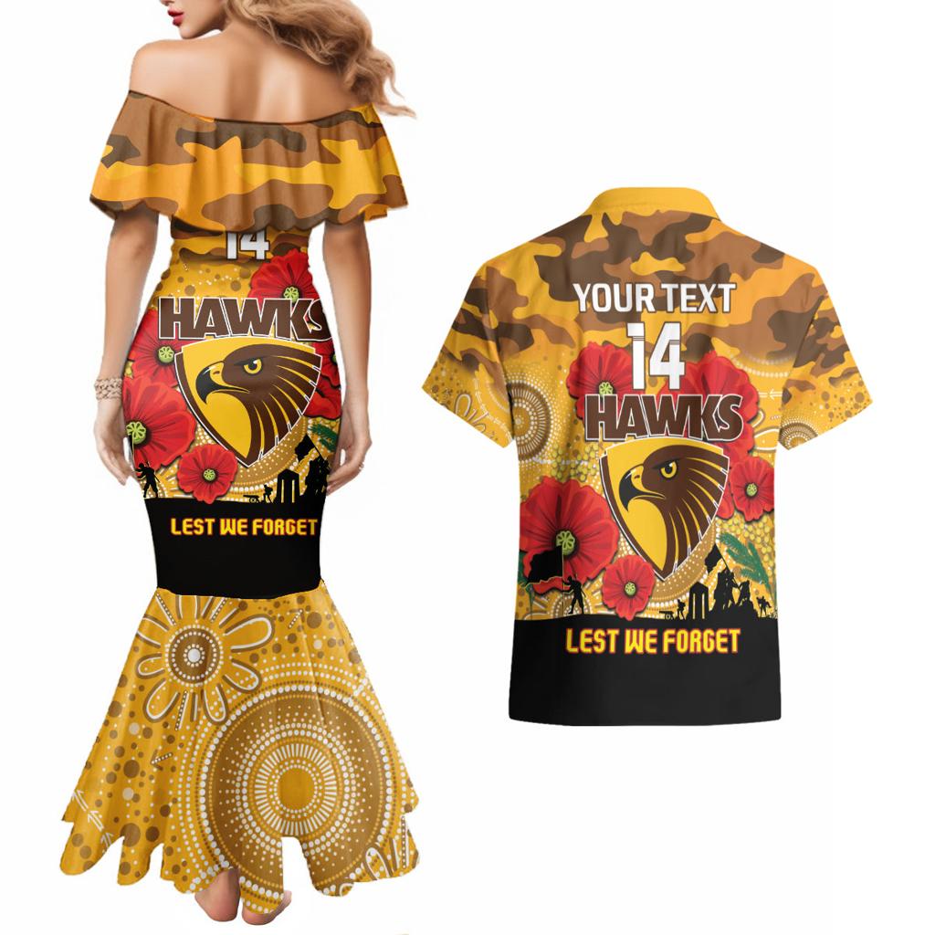 Custom Hawks Football ANZAC Couples Matching Mermaid Dress and Hawaiian Shirt Gallipoli Camouflage With Poppies
