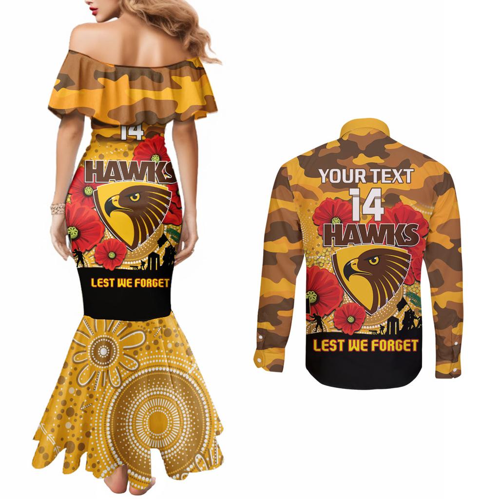 Custom Hawks Football ANZAC Couples Matching Mermaid Dress and Long Sleeve Button Shirt Gallipoli Camouflage With Poppies