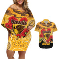 Custom Hawks Football ANZAC Couples Matching Off Shoulder Short Dress and Hawaiian Shirt Gallipoli Camouflage With Poppies