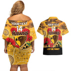 Custom Hawks Football ANZAC Couples Matching Off Shoulder Short Dress and Hawaiian Shirt Gallipoli Camouflage With Poppies