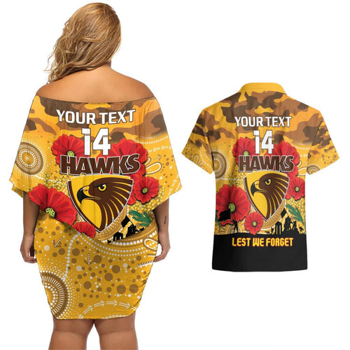 Custom Hawks Football ANZAC Couples Matching Off Shoulder Short Dress and Hawaiian Shirt Gallipoli Camouflage With Poppies