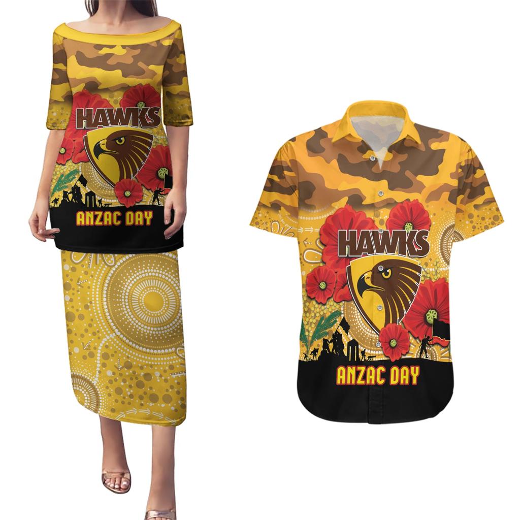 Custom Hawks Football ANZAC Couples Matching Puletasi and Hawaiian Shirt Gallipoli Camouflage With Poppies