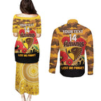 Custom Hawks Football ANZAC Couples Matching Puletasi and Long Sleeve Button Shirt Gallipoli Camouflage With Poppies