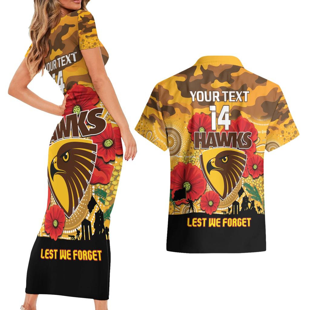 Custom Hawks Football ANZAC Couples Matching Short Sleeve Bodycon Dress and Hawaiian Shirt Gallipoli Camouflage With Poppies