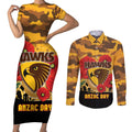 Custom Hawks Football ANZAC Couples Matching Short Sleeve Bodycon Dress and Long Sleeve Button Shirt Gallipoli Camouflage With Poppies