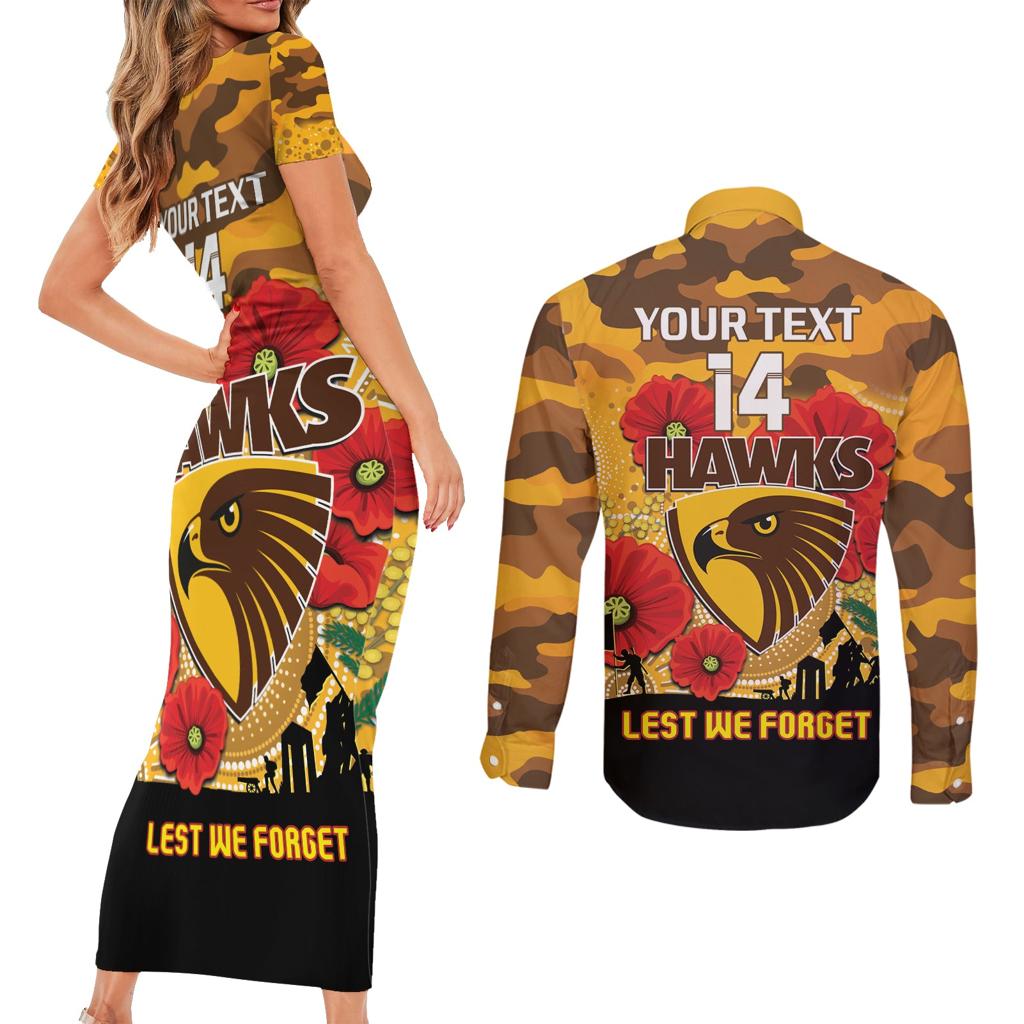 Custom Hawks Football ANZAC Couples Matching Short Sleeve Bodycon Dress and Long Sleeve Button Shirt Gallipoli Camouflage With Poppies