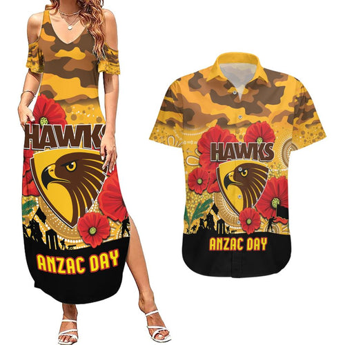 Custom Hawks Football ANZAC Couples Matching Summer Maxi Dress and Hawaiian Shirt Gallipoli Camouflage With Poppies