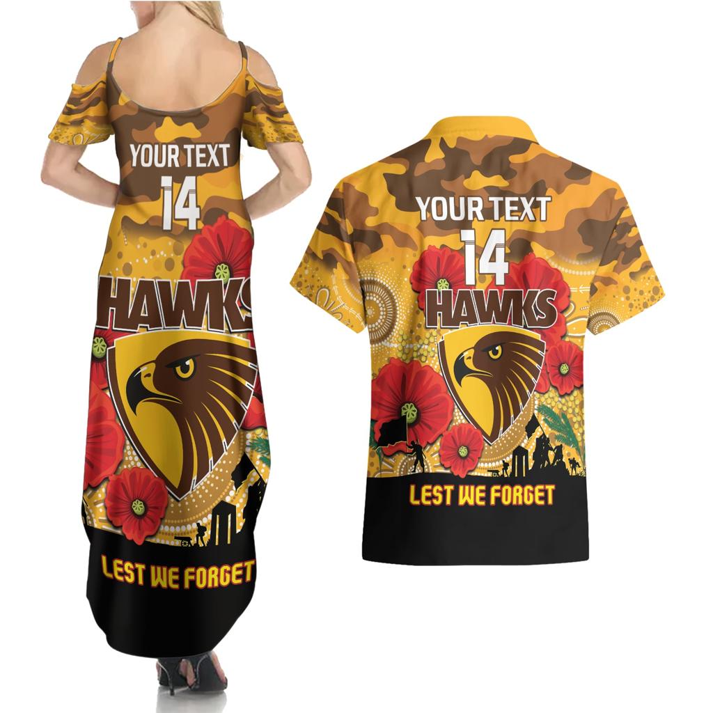 Custom Hawks Football ANZAC Couples Matching Summer Maxi Dress and Hawaiian Shirt Gallipoli Camouflage With Poppies