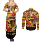 Custom Hawks Football ANZAC Couples Matching Summer Maxi Dress and Long Sleeve Button Shirt Gallipoli Camouflage With Poppies