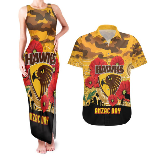 Custom Hawks Football ANZAC Couples Matching Tank Maxi Dress and Hawaiian Shirt Gallipoli Camouflage With Poppies