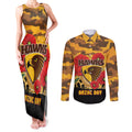 Custom Hawks Football ANZAC Couples Matching Tank Maxi Dress and Long Sleeve Button Shirt Gallipoli Camouflage With Poppies
