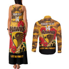 Custom Hawks Football ANZAC Couples Matching Tank Maxi Dress and Long Sleeve Button Shirt Gallipoli Camouflage With Poppies