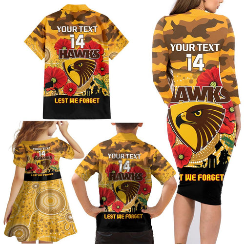 Custom Hawks Football ANZAC Family Matching Long Sleeve Bodycon Dress and Hawaiian Shirt Gallipoli Camouflage With Poppies