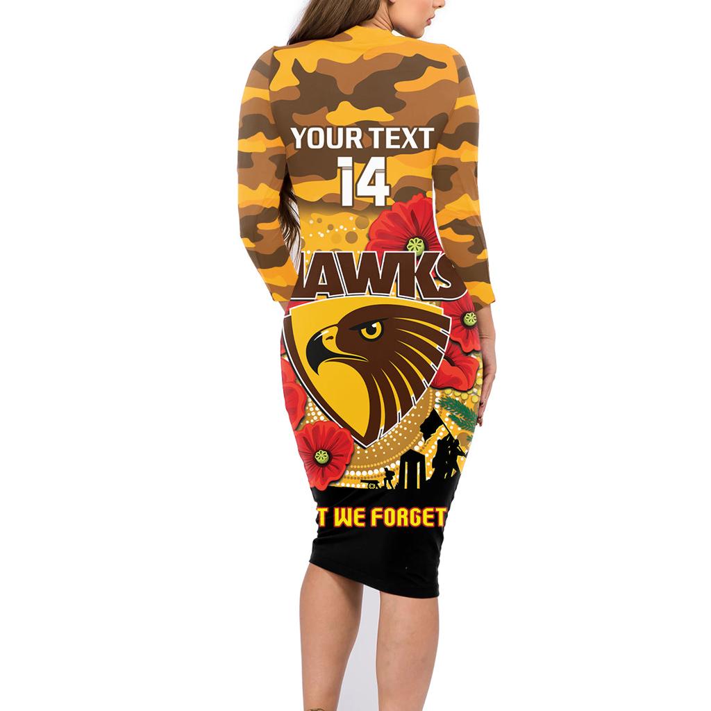 Custom Hawks Football ANZAC Family Matching Long Sleeve Bodycon Dress and Hawaiian Shirt Gallipoli Camouflage With Poppies