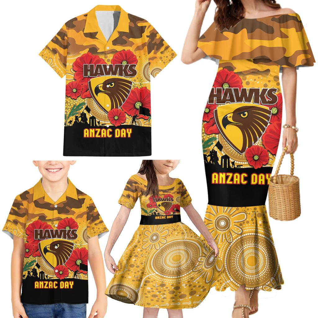 Custom Hawks Football ANZAC Family Matching Mermaid Dress and Hawaiian Shirt Gallipoli Camouflage With Poppies
