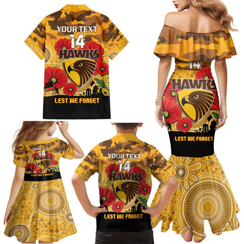 Custom Hawks Football ANZAC Family Matching Mermaid Dress and Hawaiian Shirt Gallipoli Camouflage With Poppies