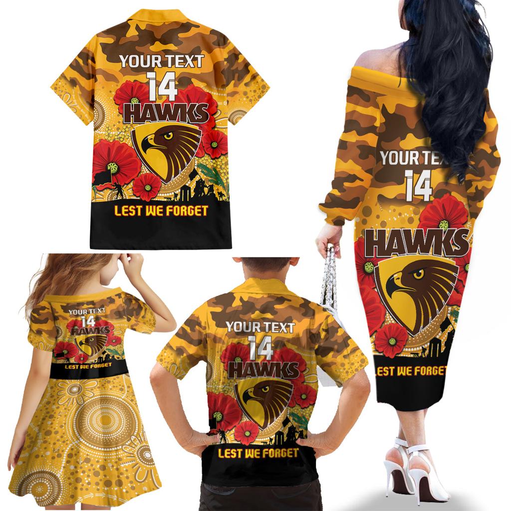 Custom Hawks Football ANZAC Family Matching Off Shoulder Long Sleeve Dress and Hawaiian Shirt Gallipoli Camouflage With Poppies